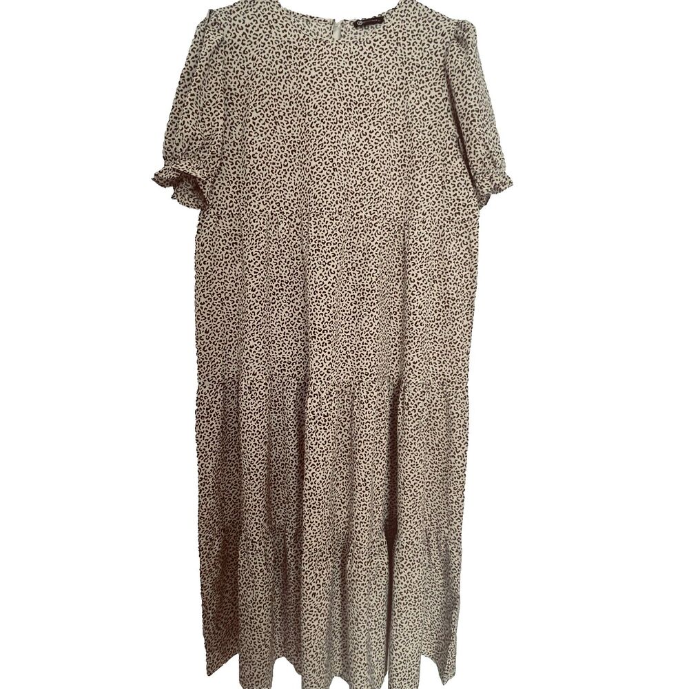 Prettygarden Maxi Dress XL Tiered Ditzy Leopard Print Puff Sleeves Cottage Boho